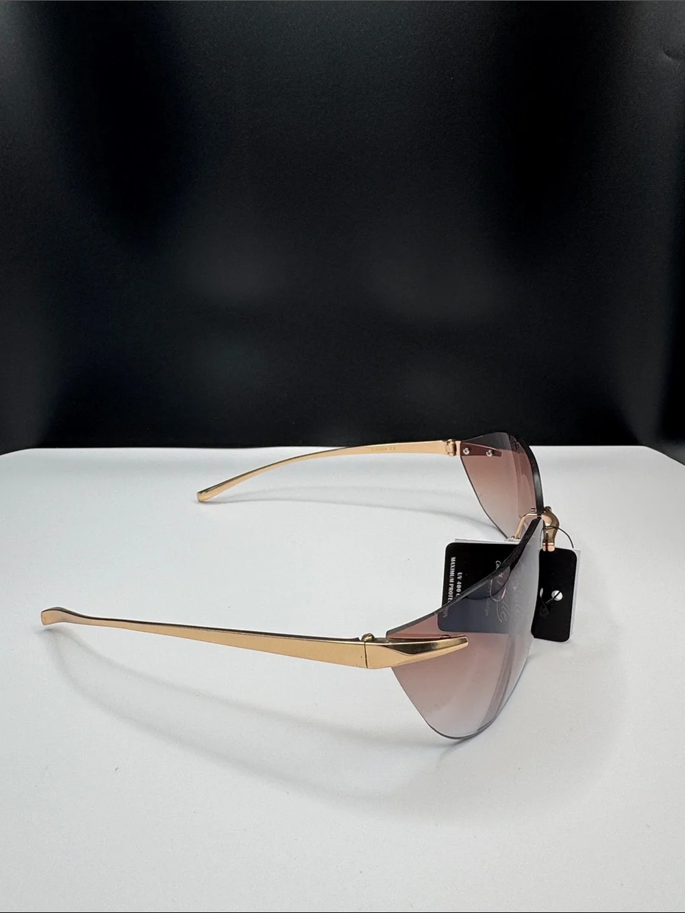 Men's Rimless Gradient Sunglasses - Gold Frame, Brown Lenses